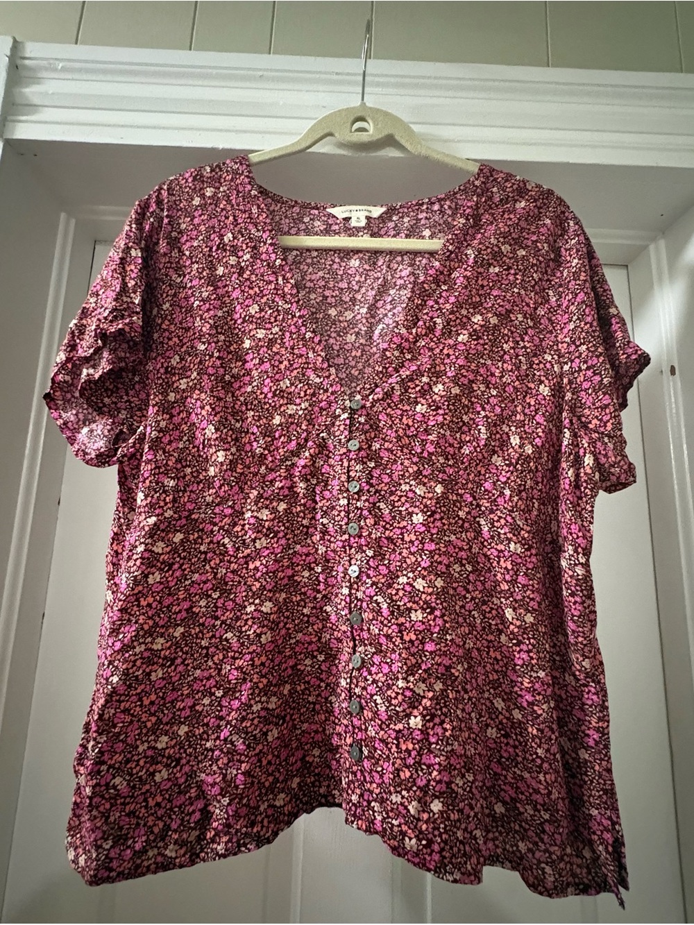 Lucky Brand Women’s Floral Button-Front Short Sleeve Blouse Size XL